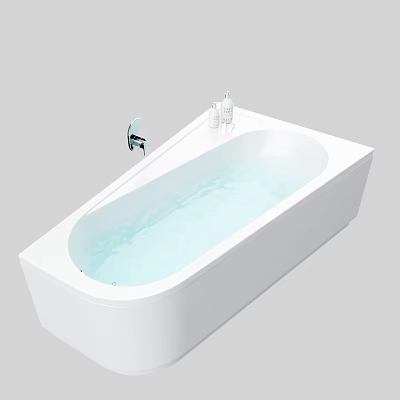 Modern White Bathtub Interior With Water Faucet And Toiletries On Edge 3d model