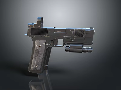 Tactical Black Pistol With Modern Military Design Metal Construction And Flashlight Attachment 3d model