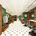 Vintage Style Beauty Hair Salon Interior Design With Warm Wood Decorations And Comfortable Barber Chairs