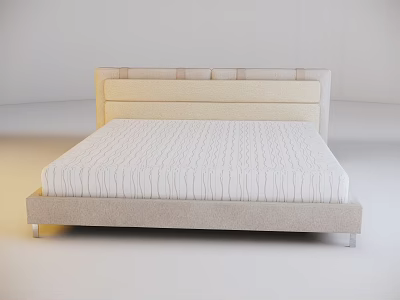 Modern Upholstered Double Bed With Soft Headboard And White Mattress Frame Design 3d model