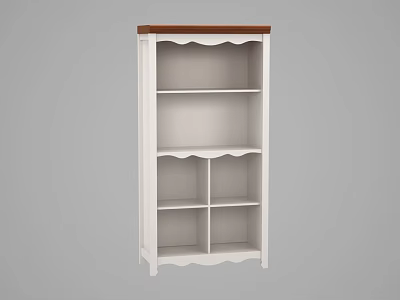 White Decorative Cabinet With Brown Top And Scalloped Edges Multiple Shelves For Home Decoration 3d model