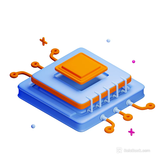 Smart Machine Core Processor Chip with Blue Base Orange Circuits and Small Connections 3d model 