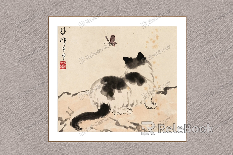 New Chinese Animal Painting Xu Beihong Cat Butterfly Catcher model