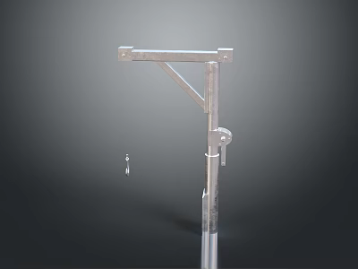 Silver Metal Support Bracket With Horizontal Arm Vertical Pole And Hanging Hook Design 3d model