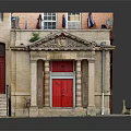 Architectural Model Of Small Building With Red Door Stone Steps And Decorative Items On Roof