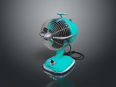 Vintage Style Turquoise Computer Fan With Metal Blades And Base 3d model