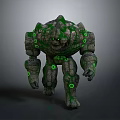 Stone Golem Creature With Green Moss And Glowing Circular Patterns On Body