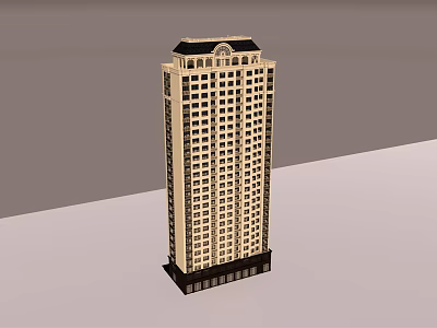 Modern High Rise Building Exterior Design With Decorative Top Windows And Dark Base 3d model