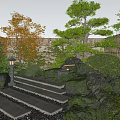 Serene Courtyard Garden With Stone Steps Stone Lantern Mossy Rocks And Lush Green Plants