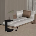 Modern Upholstered Bench with White Cushion Brown Pillow in Cozy Room Wooden Wall Side Table