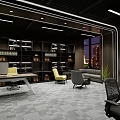 Modern Office Interior Design With Bookshelves Desks Chairs And Plants