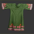 Elegant Green Traditional Dress with Pink Embroidery on Cuffs and Hem