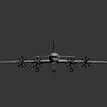 White Commercial Airplane Model With Four Engines Blue Stripes And Red Tail