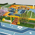 Colorful Outdoor Children Playground With Slide Track Green Trees And Family Play Area