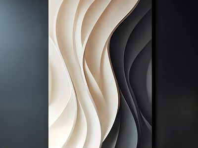Modern 3D Wall Decor With Wavy Beige And Black Textured Design 3d model