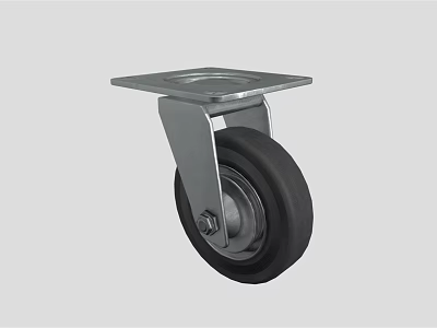 Sturdy Black Rubber Tire with Square Metal Mounting Plate and Silver Bracket 3d model