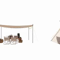 Outdoor Canopy With Dining Set String Lights And Adjacent Tent For Patio 3d model