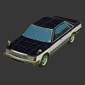 Vintage Classic Sedan With Navy Blue Roof And White Body On Shiny Black Background
