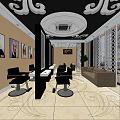 Elegant Beauty Hair Salon Interior With Styling Chairs And Reception Counter And Decorative Ceiling