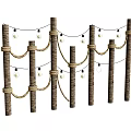 Rustic Room Divider With Wooden Posts Rope Wraps And String Lights 3d model