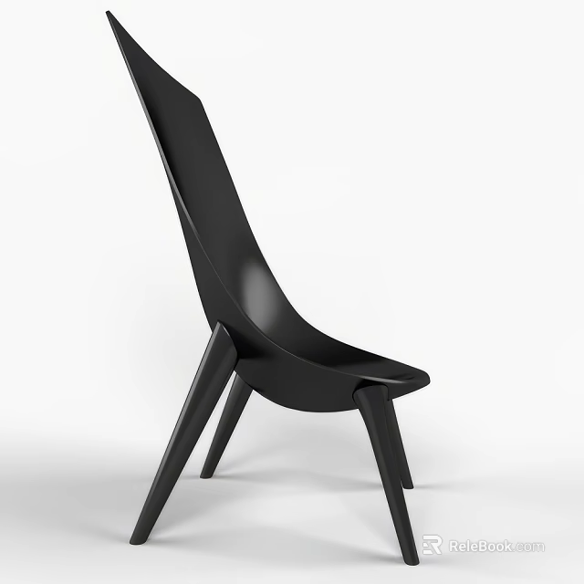 Modern Black Leisure Chair With Unique Curved Backrest Slim Wooden Legs Minimalist Home Decor Piece 3d model 