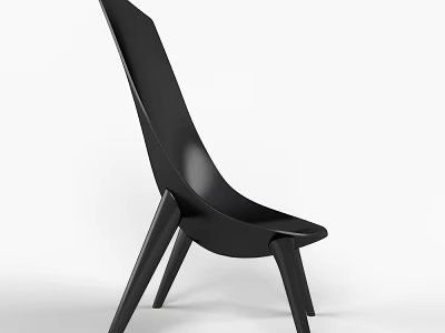 Modern Black Leisure Chair With Unique Curved Backrest Slim Wooden Legs Minimalist Home Decor Piece 3d model
