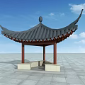 Traditional Chinese Pavilion With Curved Eaves Wooden Structure And Stone Base
