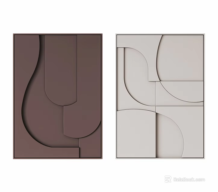 Abstract Geometric Wall Art With Brown And Gray Decorative Panels 3d model