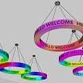 Colorful Circular Chandeliers With Welcome Hello Text And String Light Design