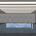 Indoor Swimming Pool with Blue Wave Patterned Water Wooden Glass Ceiling and Sun Loungers