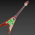 Instrument and Art Supplies Themed Electric Guitar with Red White Triangle Body and Green Accents