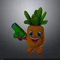 Cute Carrot Plush Toy With Green Leaves Smiling Face And Green Toy Gun