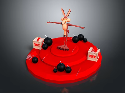 Game Movie Character Cartoon Rabbit Standing On Red Platform With TNT Boxes And Black Bombs 3d model