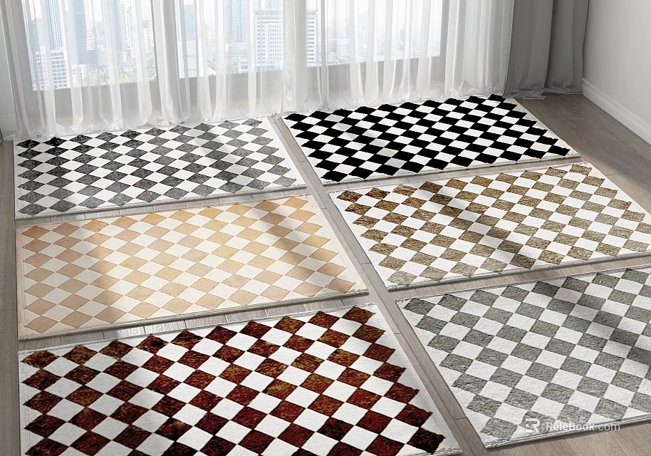 Square Rugs With Checkerboard Patterns In Various Colors For Indoor Decor 3d model
