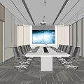 Modern Conference Room Interior With Long Table Ergonomic Chairs And Large Display Screen 3d model