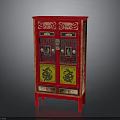 Traditional Chinese Cabinet With Red Finish Golden Decorations Dragon Patterns And Double Doors