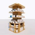 Wooden Multi Layer Rotating Display Shelf With Organized Retail Products In Store