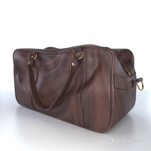 Brown Leather Duffel Bag Featuring Metal Buckles Handles And Textured Design 3d model 