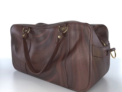 Brown Leather Duffel Bag Featuring Metal Buckles Handles And Textured Design 3d model