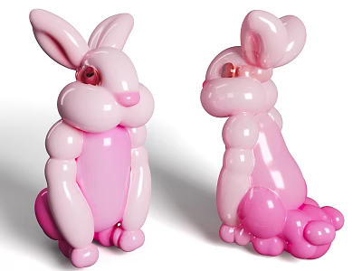 Pink Inflatable Rabbit Figure With Shiny Surface And Cute Cartoon Shape Design 3d model