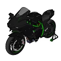 Modern Black And Green Sporty Motorcycle With Sleek Streamlined Design And Transparent Windscreen