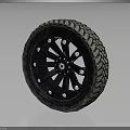 Automotive Car Wheel Tire With Black Alloy Rim And Tread Pattern Design