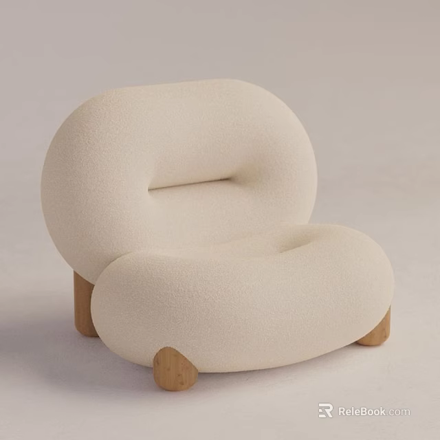 Modern Minimalist Beige Upholstered Dining Chair With Curved Design And Wooden Legs 3d model 