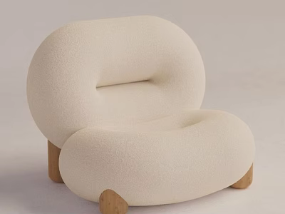 Modern Minimalist Beige Upholstered Dining Chair With Curved Design And Wooden Legs 3d model
