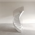 Modern Minimalist Spiral Staircase Interior With White Steps And Glass Railing