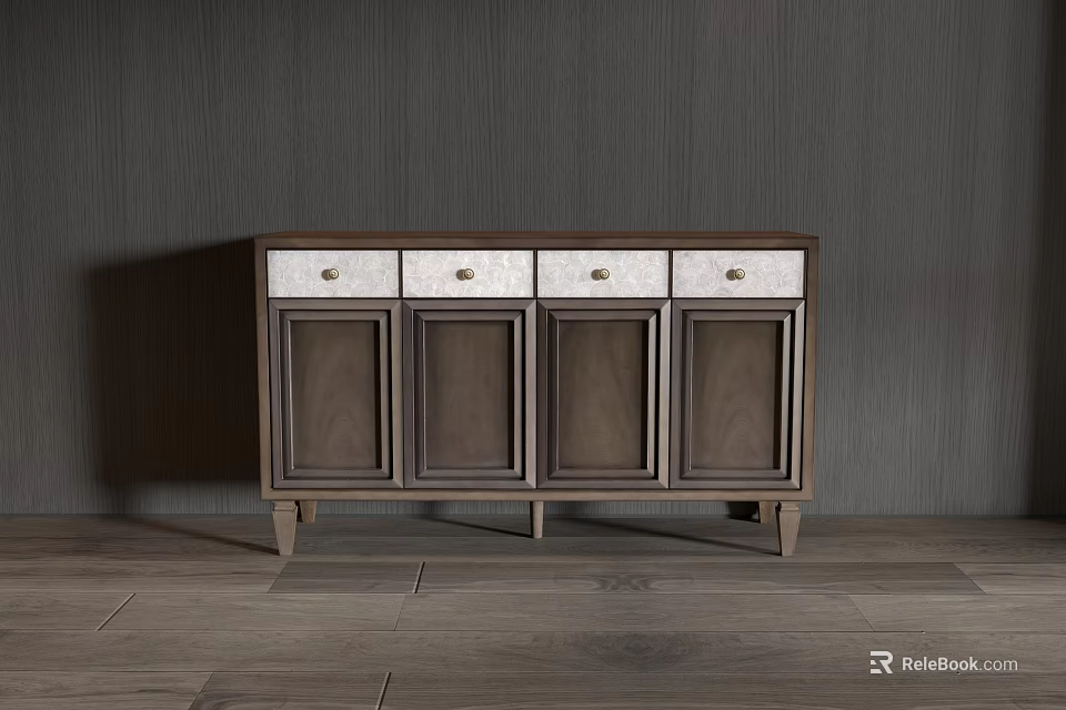 Modern Wooden Sideboard With Dark Cabinet Four Doors And Light Drawer Panels 3d model 