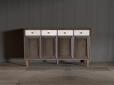 Modern Wooden Sideboard With Dark Cabinet Four Doors And Light Drawer Panels 3d model