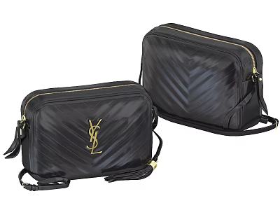 Black Stylish Crossbody Handbags With YSL Gold Logo Chevron Pattern Zipper Closure And Adjustable Straps 3d model