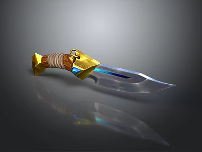 Ornate Golden Dagger With Wrapped Rope Handle Blue Blade And Metallic Shine 3d model