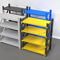 Colorful Industrial Storage Shelves Gray Blue And Yellow With Multiple Layers Metal Frames